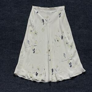C'EST CITY Skirt Womens 16 Off White Floral Silk Satin A Line Maxi Long Lined